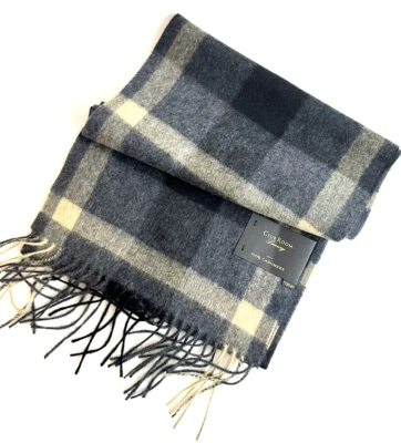 Bufanda de lujo con estampado a cuadros 100 % cachemir gris/bronceado Club Room para hombre $120 nueva con etiquetas Foto 1 de 4