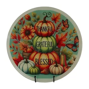 Handgefertigtes 12" rundes gehärtetes Glas Schneidebrett/Platte ~ Thanksgiving ~ Kürbisse - Bild 1 von 1