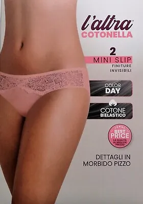 Cotonella Slip In Pizzo Donna In Cotone 1 Confezione Contiene 2 Slip Art.GD172 • 14.40€