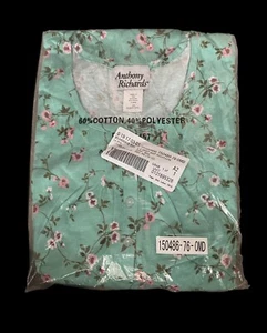 ANTHONY RICHARDS WOMENS SZ MEDIUM COTTON POLYESTER NIGHTGOWN BUTTON TOP SEAFOAM - Bild 1 von 2