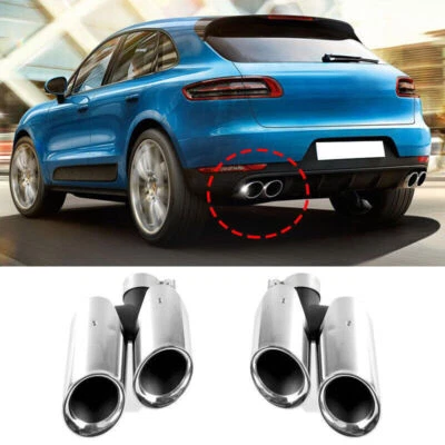 For Macan 2015-18 Chrome Stainless Rear Exhaust Muffler Tip End Pipe Set 1 Pair - Image 1 of 4