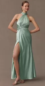 NEW Mac Duggal Dress Sage Green Ruched Halter Backless Evening Gown Drape 12 - Picture 1 of 8