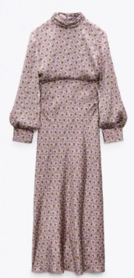 ZARA Pink Floral Print Satin Midi Dress Size XL - Image 1 of 4
