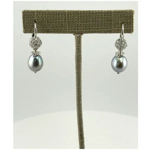 Judith Ripka Sterling Silver Gray Pearl & Diamonique CZ Earrings New in Box  - Picture 1 of 10
