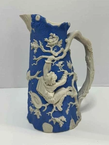Antigua jarra Parian T.J. & J. Mayer Staffordshire del siglo XIX - artículos en relieve azul - Imagen 1 de 13