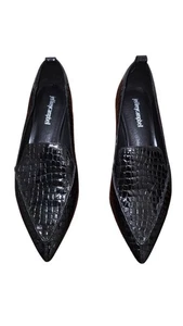 Jeffrey Campbell Black Croc-Embossed Leather Pointed Loafers Rounded Heels Women - Picture 1 of 10