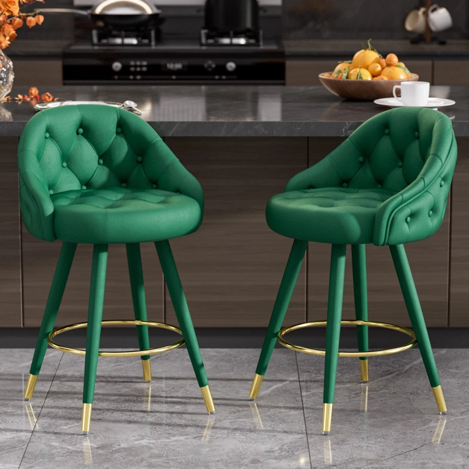 Velvet Swivel Bar Stools Set of 2/4  26 Inch Tufted Counter Chairs with Footrest - Image 1 of 4