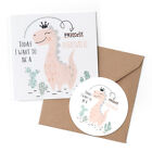 1 X Greeting Card & 10Cm Sticker Set - Girly Dinosaur Dino T-Rex Girls #3236