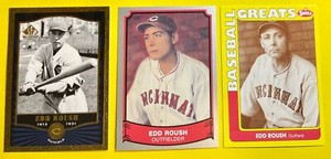 EDD ROUSH, Cincinnati Reds 3-Card Lot, HALL OF FAMER, 11 Straight .300 Seasons