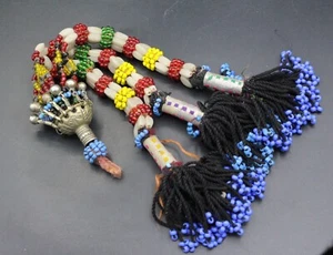 Vintage Afghan Alpaka Beads Tassels, Long Dangly Colorful Beads Nomadic Tassels - Picture 1 of 7