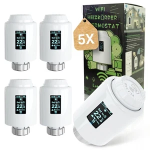 5 x WiFi Heizkörperthermostat, Smartes Raumthermostat, WLAN- Thermostat, Alexa - Bild 1 von 1
