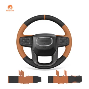 Funda de volante MEWANT DIY negra marrón cuero sintético para GMC Sierra 1500 Yukon XL - Imagen 1 de 11