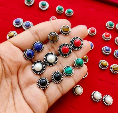 10 Pair Mix Gemstone Stud Earrings Wholesale Lot Handmade Silver Plated Earring - Image 1 of 4