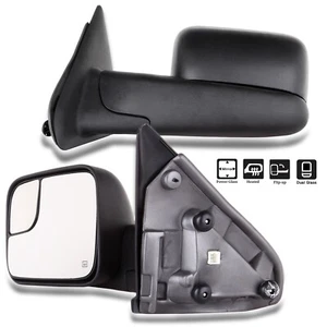 Tow Mirrors For 02-08 Dodge Ram 1500 03-09 2500 3500 Power Heated Black - Foto 1 di 12