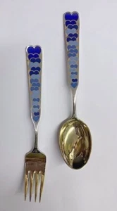 A Michelsen Sterling Silver Gold Wash Enamel Blue Hearts 1944 - Picture 1 of 2