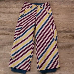 Kids Burton Snow Pants Skiing Snowboarding Blue Purple Yellow Stripe Medium 7-8 - Picture 1 of 7