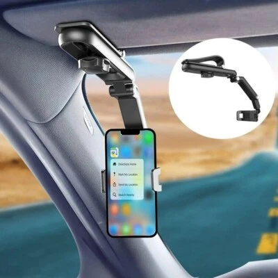 Sun Visor Phone Holder 360° Rotatable Rearview Car Mount Universal Clip Stand - Image 1 of 4