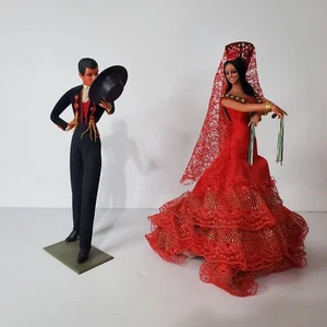 Vintage Marin Chiclana Spanish Dolls Flamenco Dancers Set Of 2 Red Dress 12 In - Picture 1 of 19