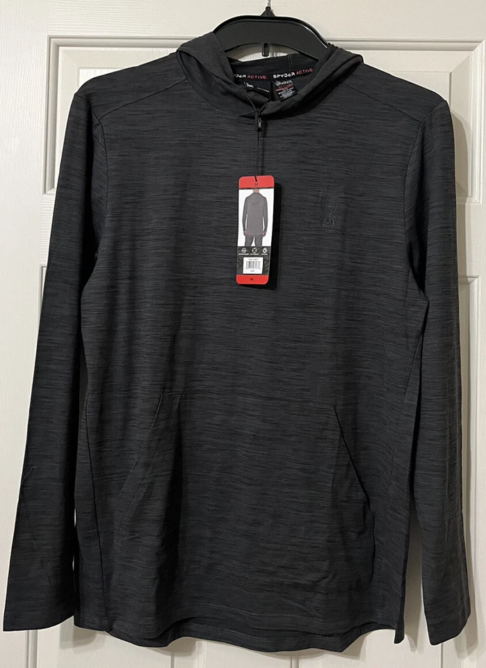 Men's Spyder Active Lightweight Hooded Shirt Gray Size Medium