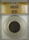 1835 CLASSIC HEAD HALF CENT 1/2C COIN ANACS VF-35 DETAILS SCRATCHED