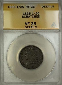 1835 Classic Head Half Cent 1/2c Coin ANACS VF-35 Details Scratched - Picture 1 of 2
