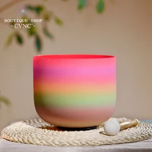 CVNC 432Hz 12"E Rainbow Chakra Frosted Crystal Singing Bowl Sound Healing Bath - Picture 1 of 6