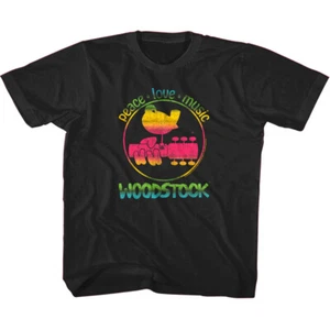 Woodstock Rainbow Peace Love & Music Kids T Shirt Bird Guitar Hippie Rock - Picture 1 of 3