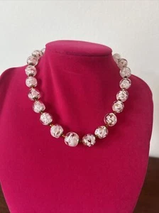VTG VENETIAN MURANO ITALY White GOLD FLECKS GLASS BEADS NECKLACE 16” JB - Picture 1 of 5