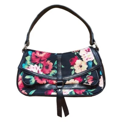 Designer Karen Millen floral mini shoulder bag with black 100% leather details - Image 1 of 4