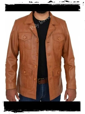 Chaqueta de Cuero Hombres Gabardina Moda Larga Invierno Ropa de Conductor en Piel de Vaca Foto 1 de 4