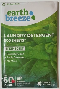 EARTH BREEZE LAUNDRY DETERGENT ECO FRESH SCENT 30 SHEETS UP TO 60 LOADS NEW - Picture 1 of 2
