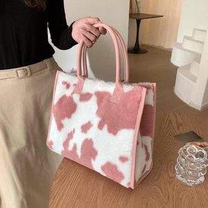 Winter Faux Fur Leopard Tote Bag Soft Plush Shoulder Bag Large Handbag for Women - Picture 1 of 29