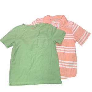 Lot of 2 New Cat & Jack Boys Medium (8) Green Orange Button Up Striped Shirts - Picture 1 of 4