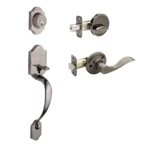 Heritage Antique Nickel Door Handleset and Waverlie Handle Trim - Picture 1 of 5