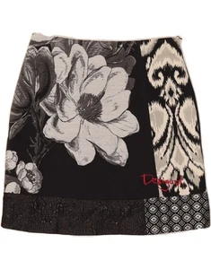 DESIGUAL Womens Graphic Straight Skirt EU 40 Medium W30 Black Floral AQ10 - Picture 1 of 4