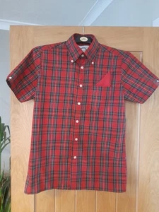 IMMACULATE Brutus Trimfit Small Check Shirt Tartan Red Short Sleeve Mod Skinhead - Picture 1 of 5