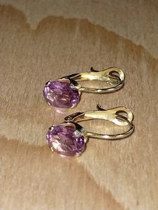Amethyst Dangle Lever HOOP EARRINGS Oval Cut Basket Set - 14K Gold ~ 1.25 CTTW - Picture 1 of 3