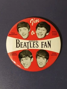 Vintage 1964 OFFICIAL BEATLES FAN Button - Large 3 1/2" Original - Bild 1 von 8