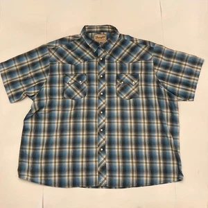 Wrangler Herren 3XL Pearl Snap Western Hemd Kurzarm blau kariert - Bild 1 von 10