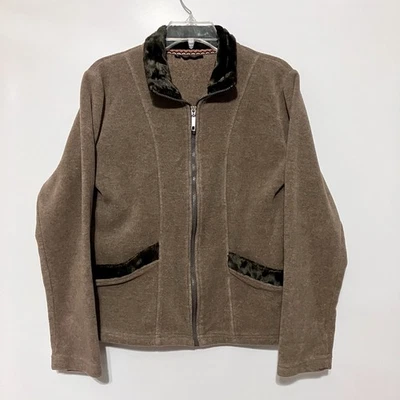 Chaqueta Wooly Bully Polar Cremallera Completa Mujer L Marrón Bolsillos Imitación Piel Exterior Acogedora Foto 1 de 4