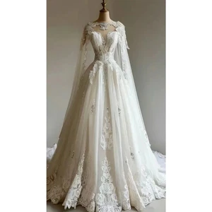 Ivory Medieval Wedding Dress With Wrap Appliques Historical Bridal Gown Vintage - Picture 1 of 7