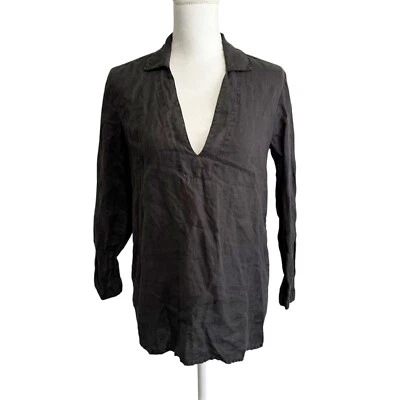 Blusa James Perse para mujer 100 % lino popover talla 0 XS negra ropa de playa resort Foto 1 de 4