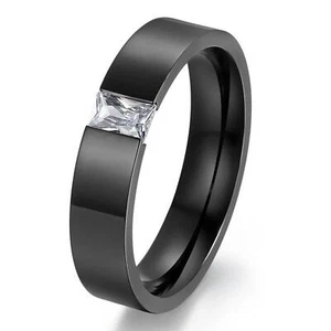 Ring Gold vergoldet Edelstahl 24 Karat Gold Zirkonia schwarz Damen Herren R3046L - Picture 1 of 4