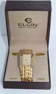 Men's Elgin Diamond Quartz Gold Tone Tank Dress Wristwatch FG286N - Picture 1 of 14