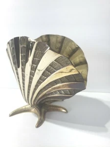 Brass Clam Sea Shell on Starfish Base Vintage Hollywood Regency MCM 7.5 In - Picture 1 of 13