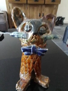 Unique vintage Handmade rustic Ceramic Cat Statue - Picture 1 of 7