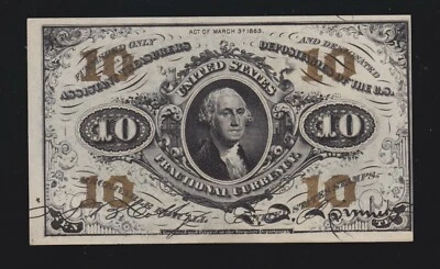 US 10c Fractional Currency Note w/ Part Obverse Plate #30 Capture FR 1255 Ch CU - Image 1 of 2