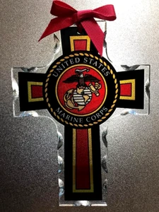 2er Set Handbemalte Kunst Glas Fensterhänger US Marine Corps Kreuze Neu - Bild 1 von 4