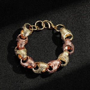 18K Gold and Rose Gold 2-Tone XL Acorn Bracelet 17mm Heavy Gents Women Filled
