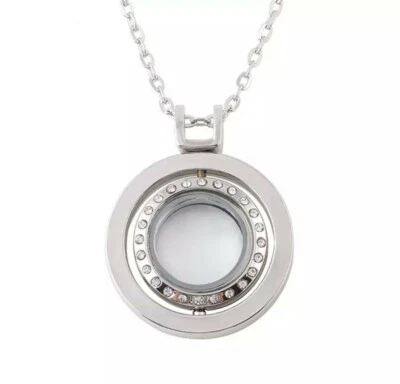 Collar y colgantes medallón giratorio con dije flotante redondo estrás vidrio para vivir Foto 1 de 4